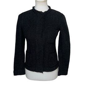 Vince Wool Blend Womens Frayed Boucle Jacket Snap Charcoal Gray Black size 2